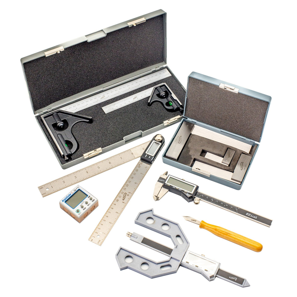 iGaging 10-Piece Ultimate Measuring Kit Square Protractor Caliper Gauge