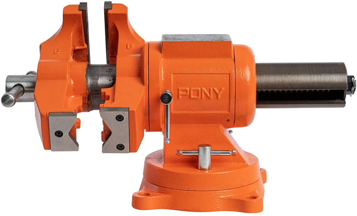 Pony Jorgensen 125mm Swivelling Bench Vice with 86mm Capacity, Ductile Iron Castings, Bright-Plated Steel Hardware - Angle View