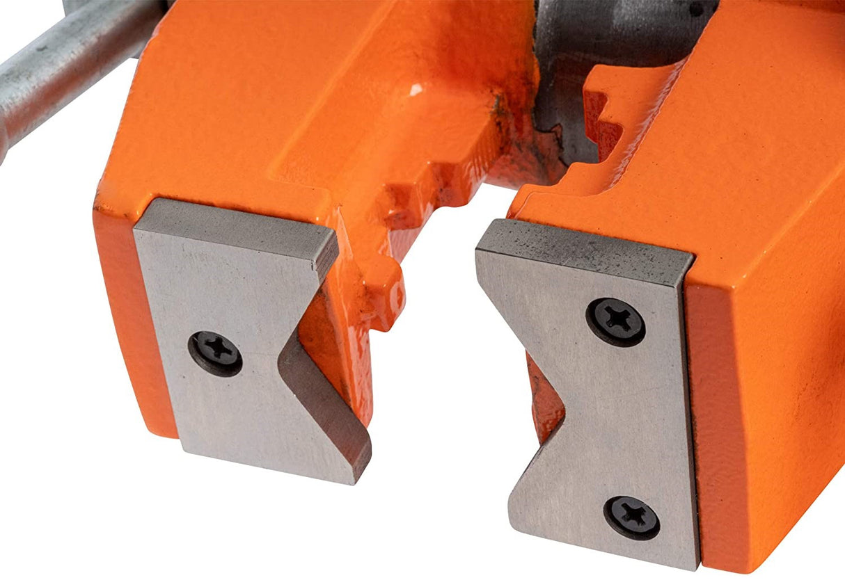 Pony Jorgensen Swivelling Bench Vice 125mm Width 86mm Capacity, showing the heavy-duty construction and 360-degree rotating jaws