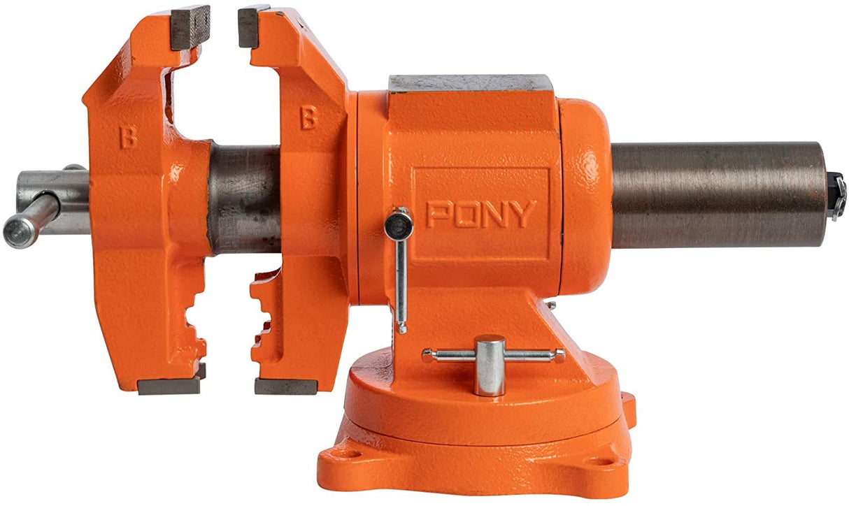 Pony Jorgensen Swivelling Bench Vice with 360-degree rotating jaws and durable construction