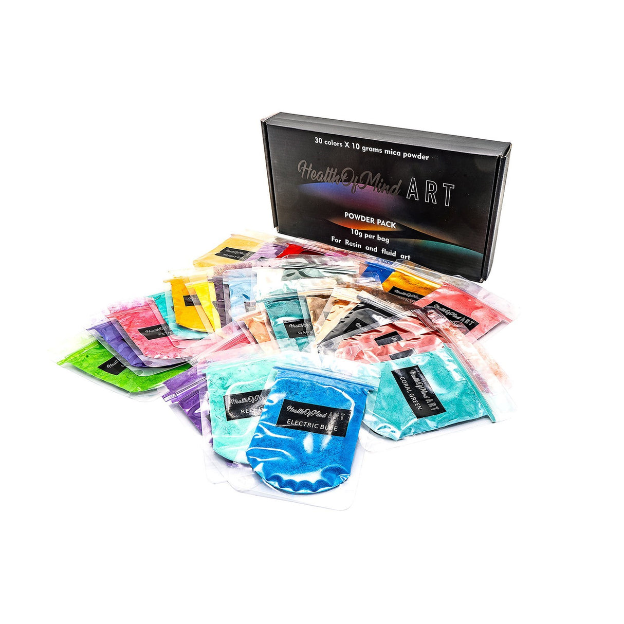 Health of Mind Art Assorted Colour Pack Pearlescent Pigment Mica Powders for Epoxy Resin - 30 x 10g Bags