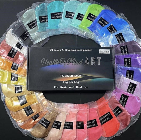 Health of Mind Art Assorted Colour Pack Pearlescent Pigment Mica Powders for Epoxy Resin - 30 x 10g Bags