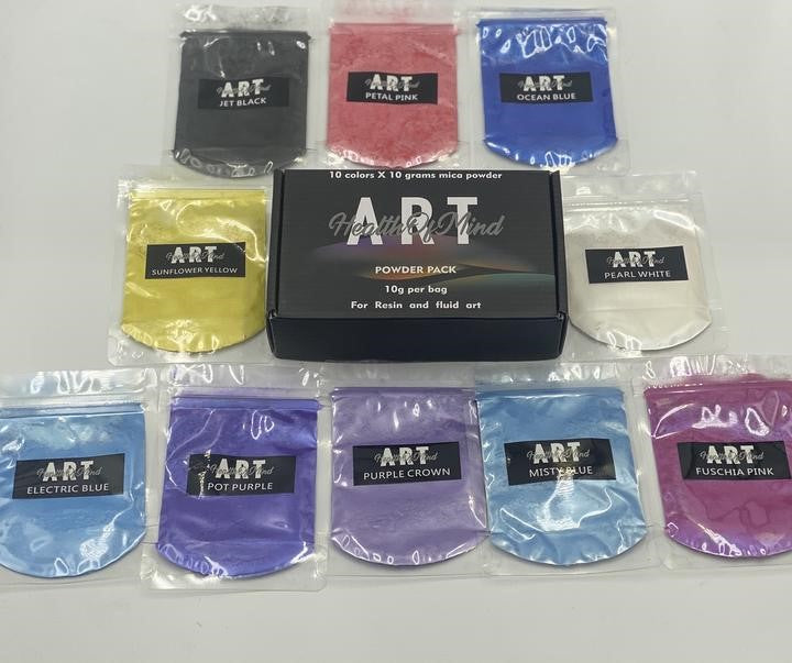 Health of Mind Art 10 x 10g Bags Pearlescent Pigment Mica Powders for Epoxy Resin - Assorted Colour Pack