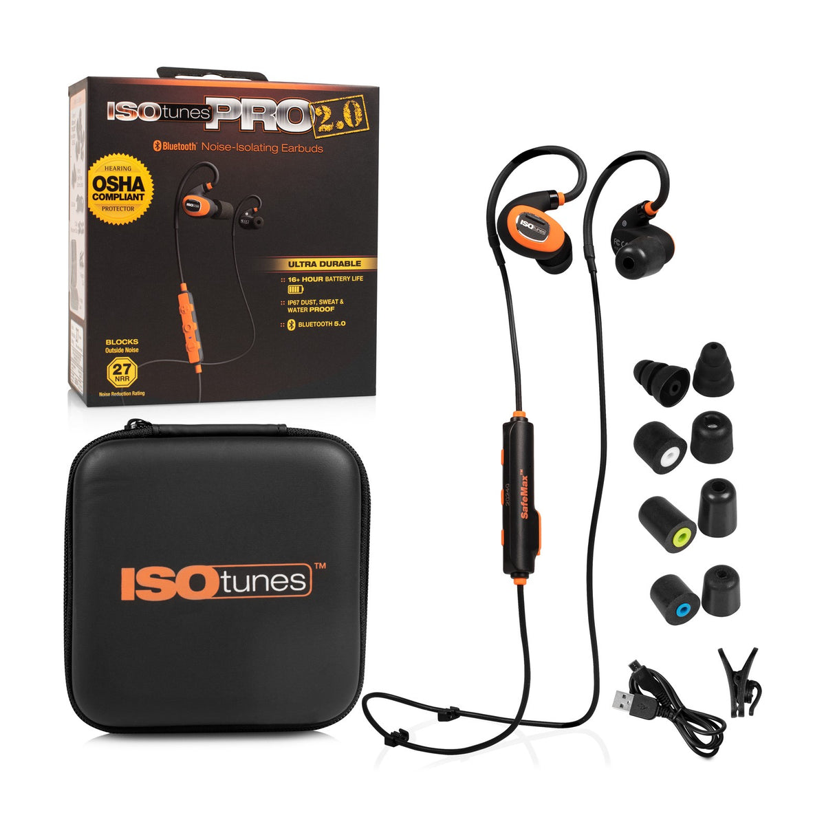 ISOtunes PRO 2.0 Bluetooth Noise-Isolating Earbuds - Safety Orange Headphones