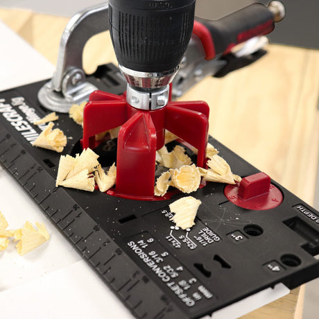 Milescraft Euro Hinge Jig in use, providing accurate and easy European door hinge installation