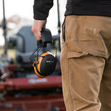 ISOtunes Air Defender Bluetooth Earmuffs in Black/Orange - Side view showing sleek design and comfortable padding