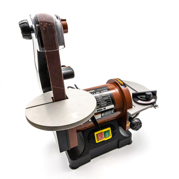 Sherwood 1 x 5in Benchtop Vertical Belt and Disc Sander Linisher 250W in workshop setting