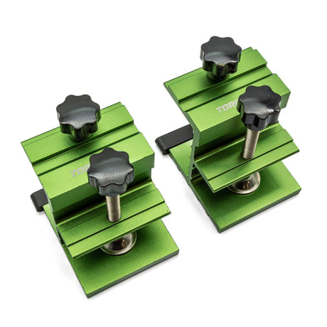 Torquata Table Saw Jointing Clamp Set in use on timber for straight edge ripping on table saw