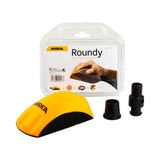 Mirka Roundy Dust Free Hand Sanding Block in action, sanding wood smoothly