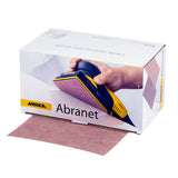 Mirka Abranet Sanding Sheet 81x133mm Pack of 50 in use on wood surface