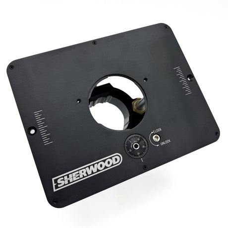 Sherwood Router Lift & Aluminium Mounting Plate for 3.5in Round Body Router Motors
