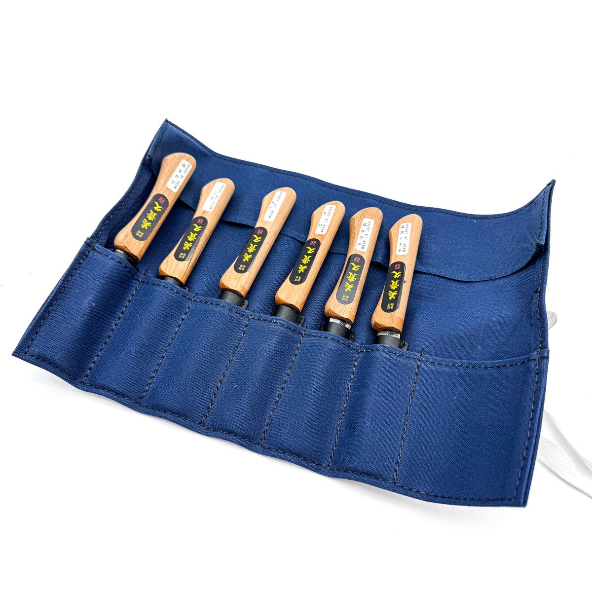 Ikeuchi Mikikichan Set of 6 Carving Knives 160mm Long with Canvas Tool Roll for Woodcarving