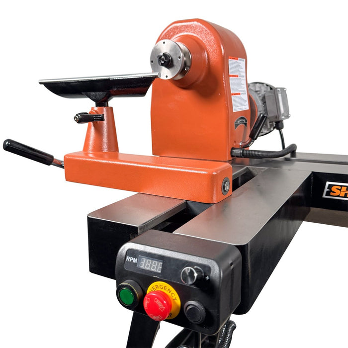 Sherwood Maxi Wood Lathe 460mm Swing Lathe in action, showcasing innovative outboard turning feature