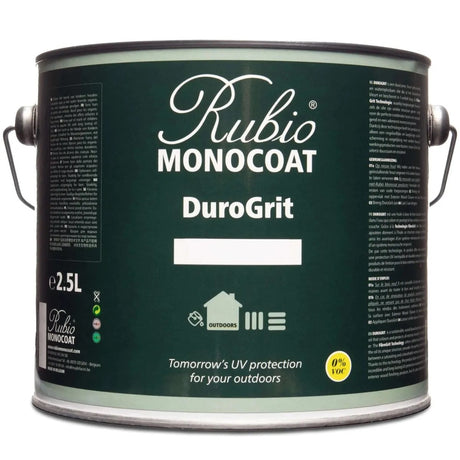 Rubio Monocoat DuroGrit Saddle Black 2.5L exterior oil finish on Pine wood surface