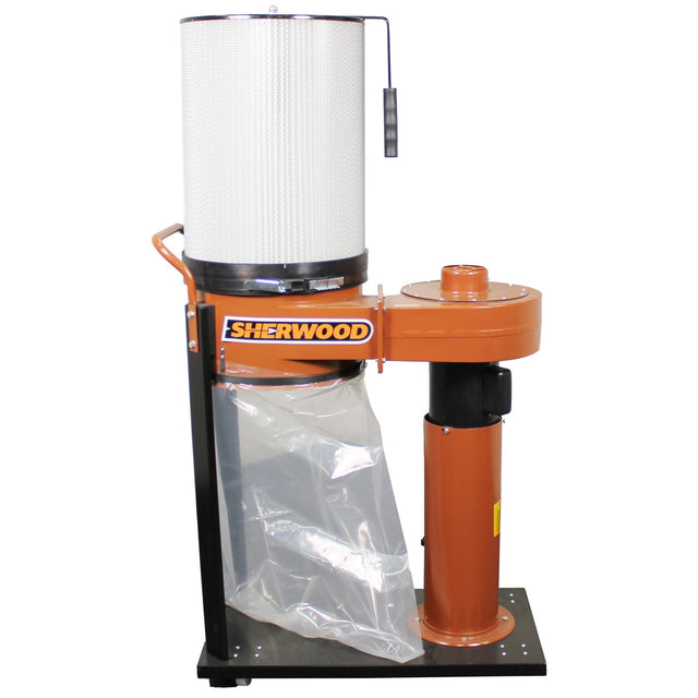 Sherwood 1HP Dust Collector Pleated Filter 600CFM in compact workshop setting