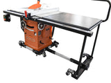 Sherwood Table Saw Extension Kit on Mobile Machine Base, angled view