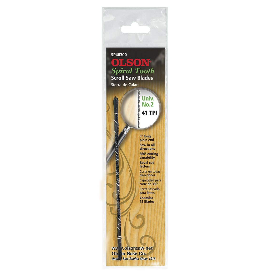 Olson Spiral Scroll Saw Blade 41TPI UN 2 Pinless