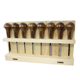 Narex Set of 8 Engraving Palm Chisels showcasing professional carving tools with high-quality blades. Made in Czech Republic