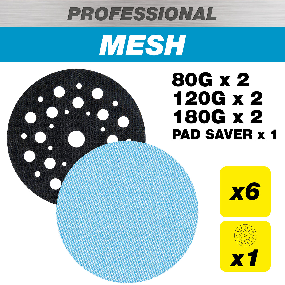 Trend Pro Mesh Sanding Discs with Pad Saver 125mm 80G/120G/180G Pack of 7
