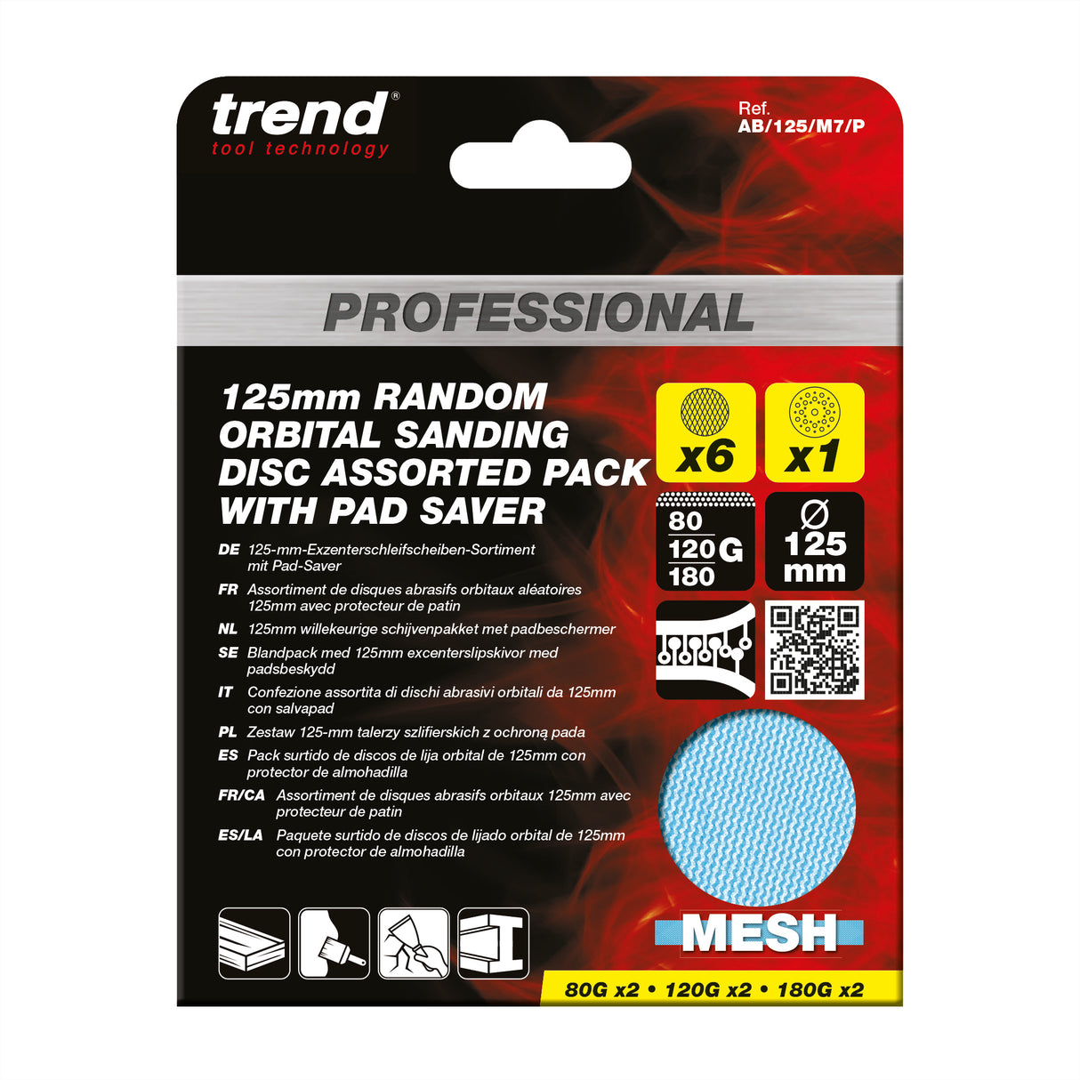 Trend Pro Mesh Sanding Discs with Pad Saver 125mm 80G/120G/180G Pack of 7