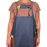En Mina Carvers Apron 3 Pockets Denim & Tan Leather