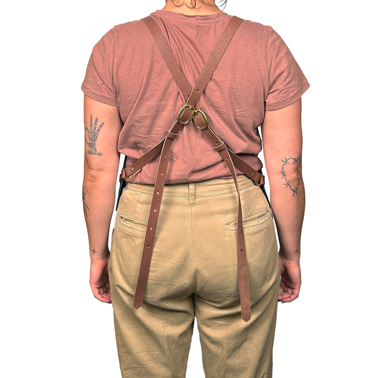 En Mina Carvers Apron 3 Pockets Denim & Tan Leather