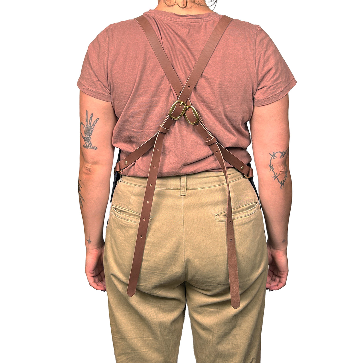 En Mina Deluxe Apron 4 Pockets & Flap Denim & Tan Leather