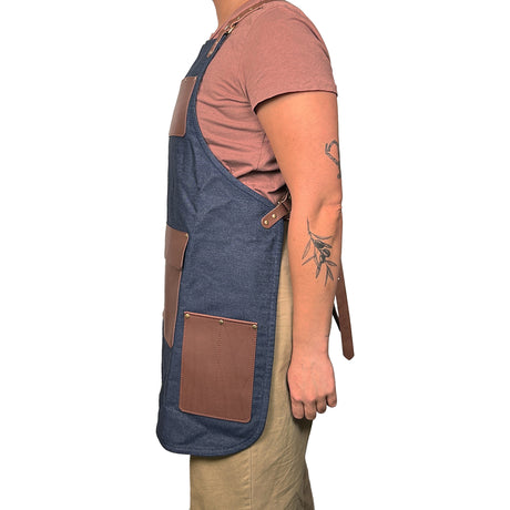En Mina Deluxe Apron 4 Pockets & Flap Denim & Tan Leather