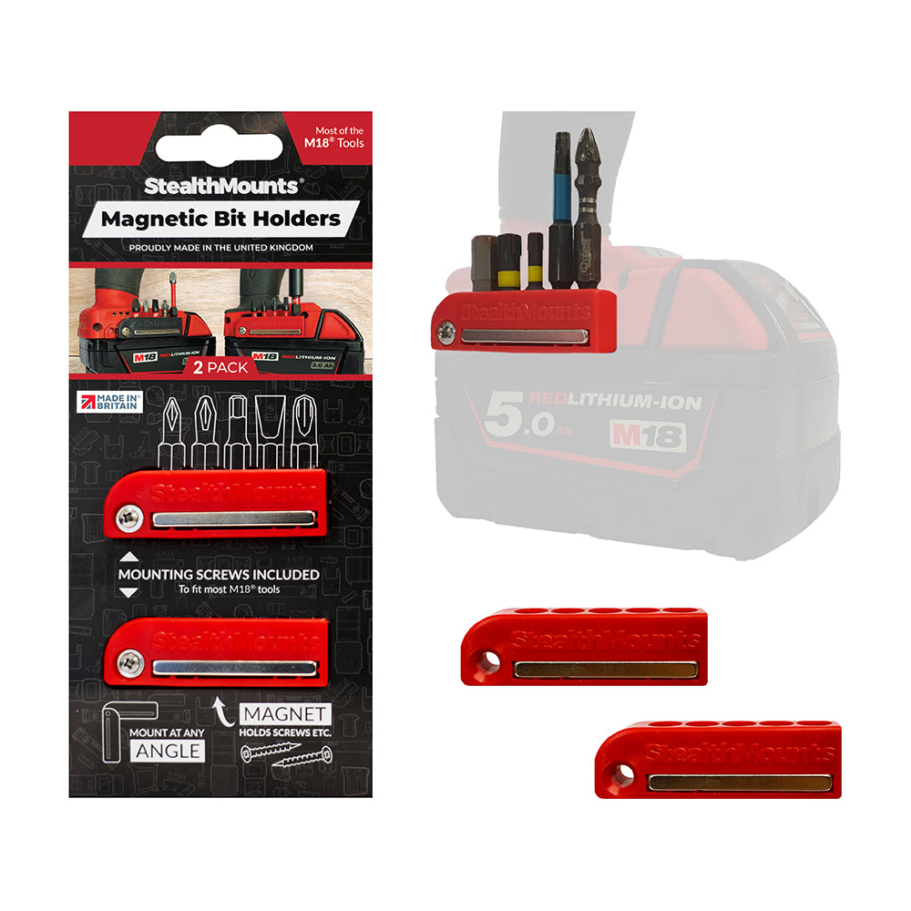 StealthMounts Magnetic Bit Holder for Milwaukee M18 18V Tools Pack of 2 Red