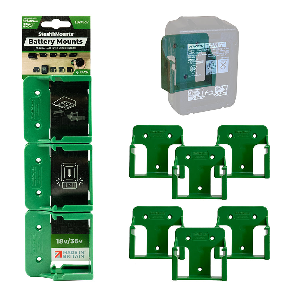 StealthMounts HIKOKI / Metabo HPT / Hitachi Battery Mounts 18V Pack of 6 Green