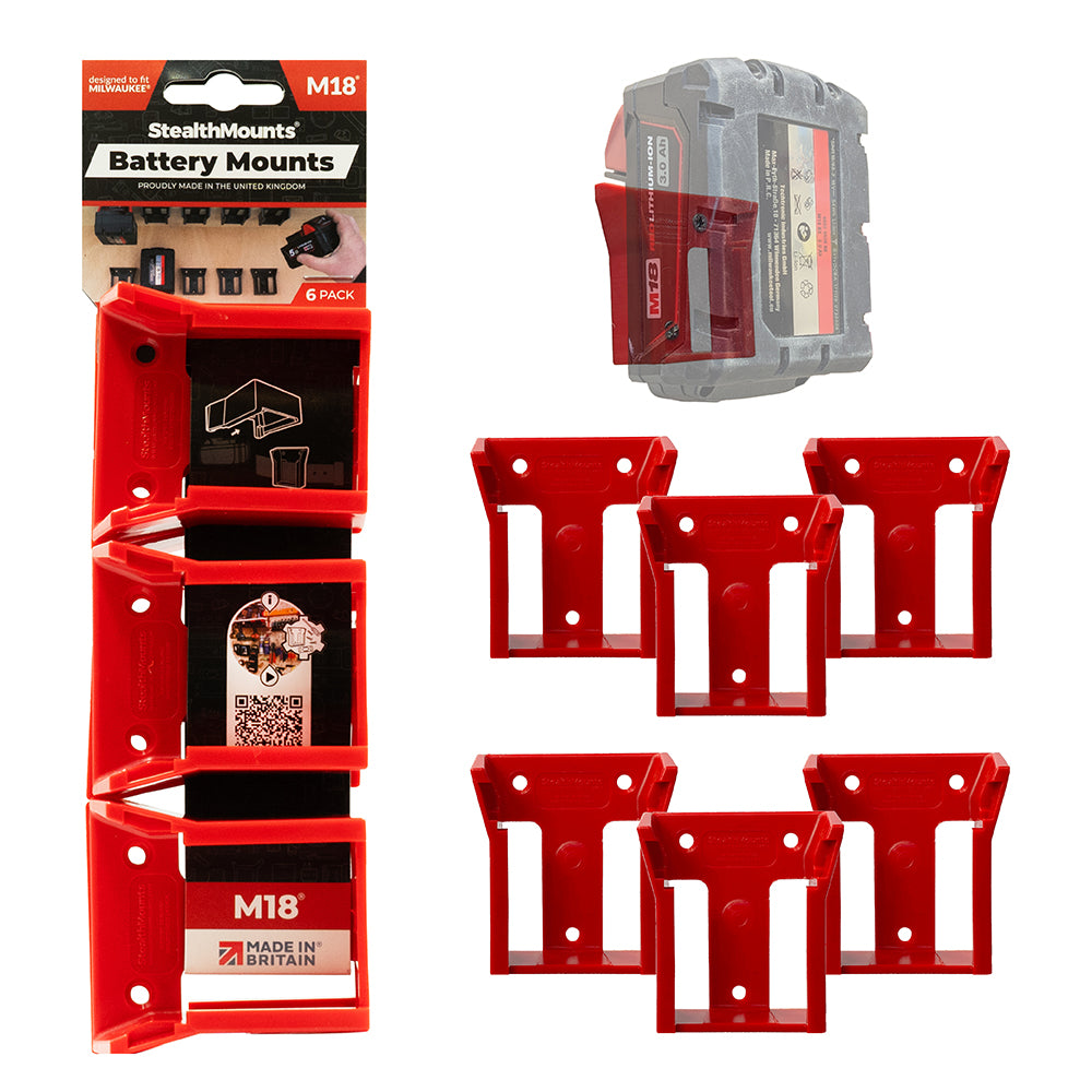 StealthMounts Milwaukee M18 18V Battery Mounts Pack of 6 Red