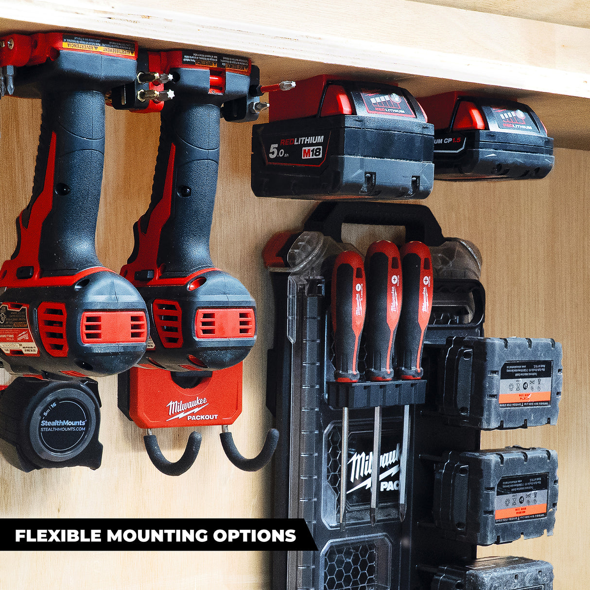 StealthMounts Milwaukee M18 18V Battery Mounts Pack of 6 Red