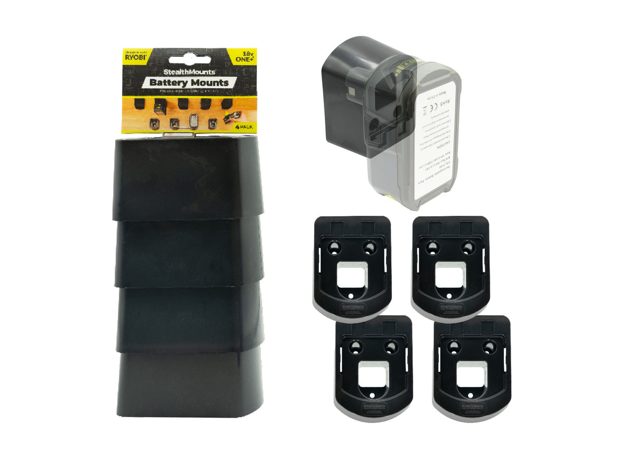 StealthMounts Ryobi 18V ONE+ Battery Mounts Pack of 4 Black