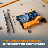 Compact self-adjusting pocket hole jig for wood joinery, ideal for DIYers and experienced woodworkers