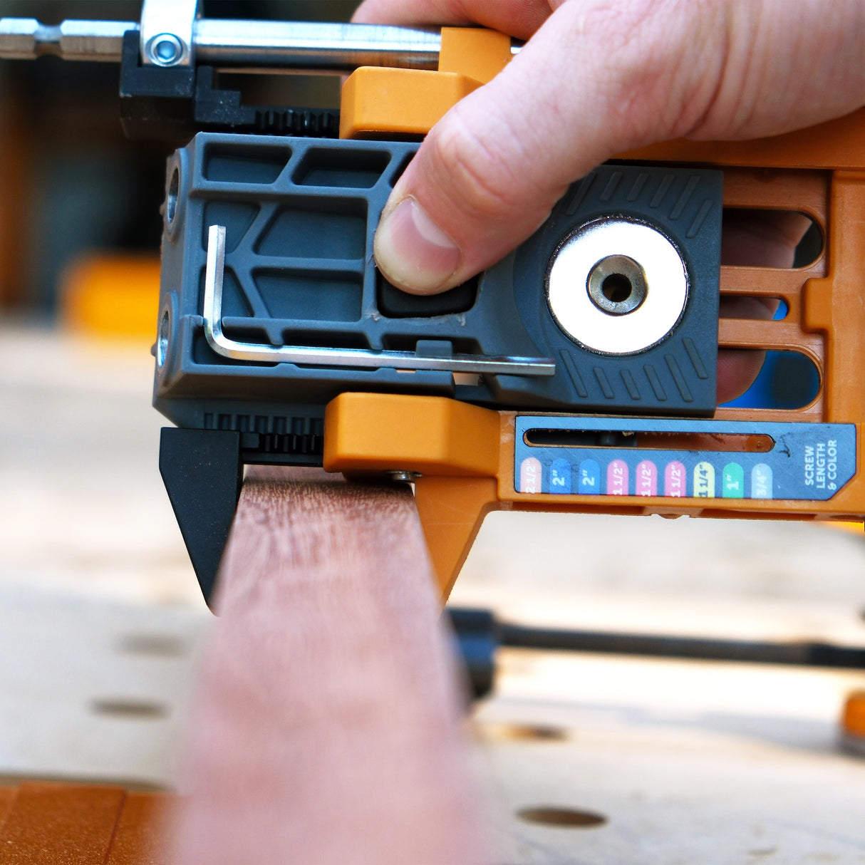 Compact self-adjusting pocket hole jig for precise woodworking joinery - BORA Tool Automatic Mini Pocket Hole Jig