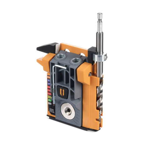 Compact self-adjusting pocket hole jig for professional wood joinery
