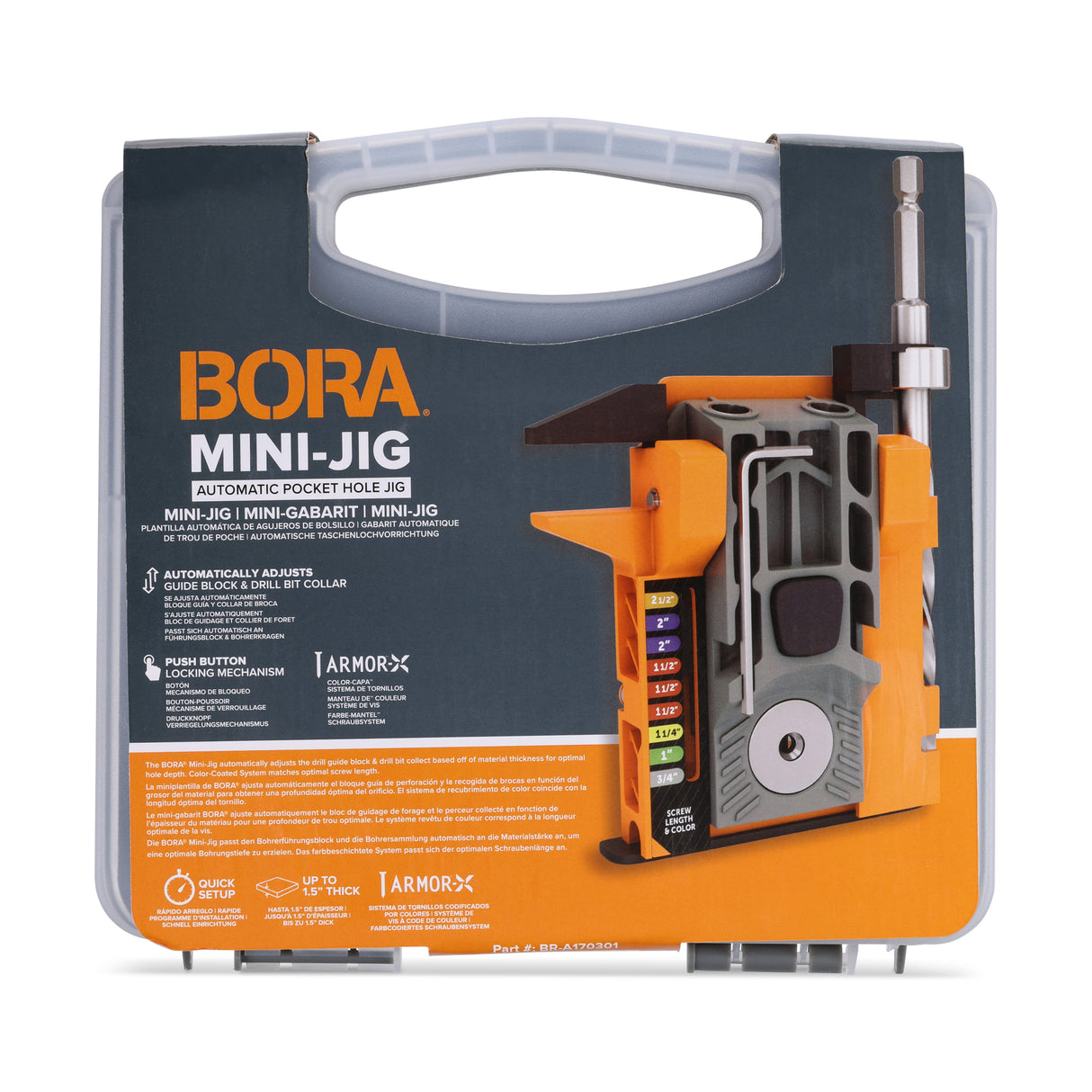 Compact BORA Tool Mini Pocket Hole Jig in action, creating precise wood joinery