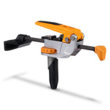 BORA Tool Dog Hole Auto Adjust Inline Toggle Clamp in action on workbench