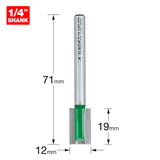 Trend Craft Pro Straight Router Bit 2-Flute 12mm Diameter 1/4in Shank