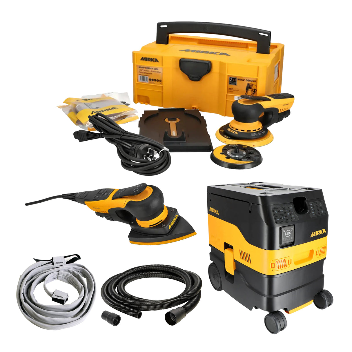 Mirka DEROS II & DEOS DELTA II Random Orbital Sanders plus DEXOS 1217 Dust Extractor Bundle with Systainer