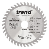 Trend 120mm x 20mm x 40T Thin Kerf Fine Cut Off Cordless Circular Saw Blade