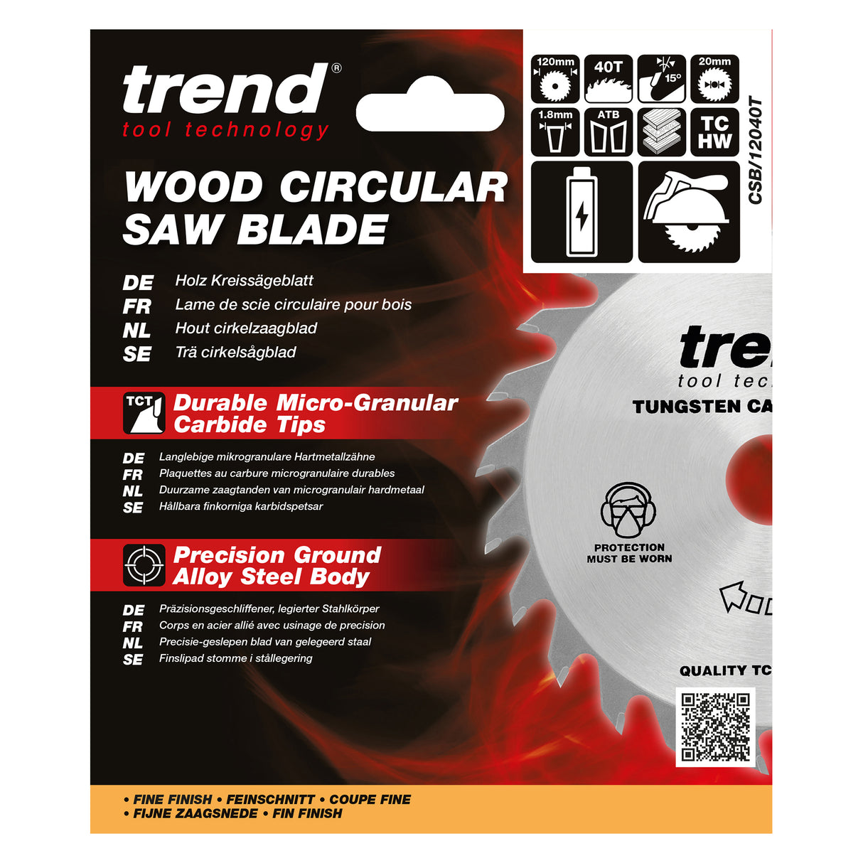 Trend 120mm x 20mm x 40T Thin Kerf Fine Cut Off Cordless Circular Saw Blade