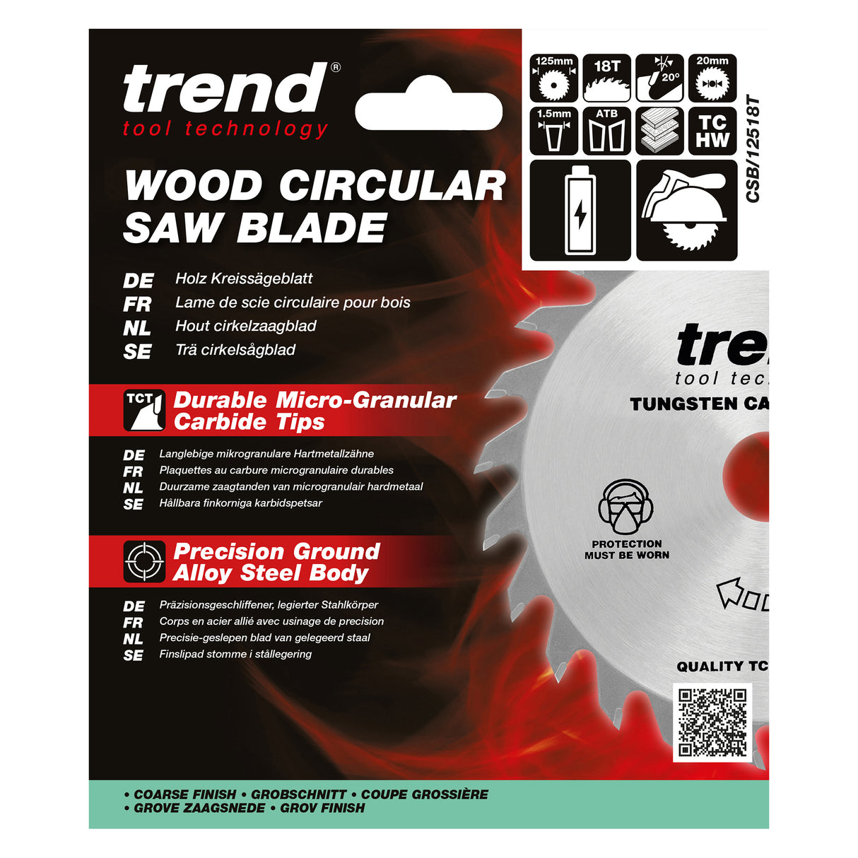 Trend 125mm x 20mm x 18T Thin Kerf Ripping Cordless Circular Saw Blade