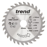 Trend 125mm x 20mm x 30T Thin Kerf General Purpose Cordless Circular Saw Blade