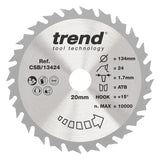 Trend 134mm x 20mm x 24T Wood Circular Saw Blade