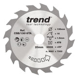 Trend 136mm x 20mm x 16T Thin Kerf Wood Cordless Circular Saw Blade