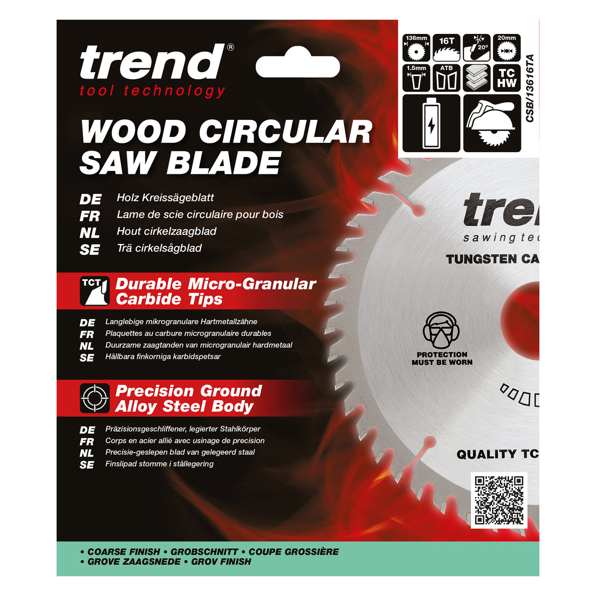 Trend 136mm x 20mm x 16T Thin Kerf Wood Cordless Circular Saw Blade