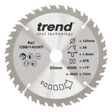 Trend 140mm x 20mm x 36T Thin Kerf General Purpose Cordless Circular Saw Blade