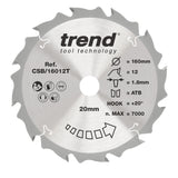 Trend 160mm x 20mm x 12T Thin Kerf Ripping Cordless Circular Saw Blade