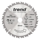 Trend 160mm x 20mm x 24T x 2.2mm Ripping Circular Saw Blade
